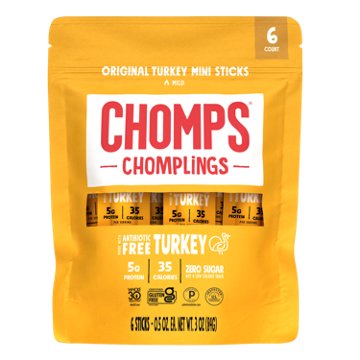 Chomps Chomplings 5g Protein Mini Original Turkey Jerky Meat Sticks, 6 ct