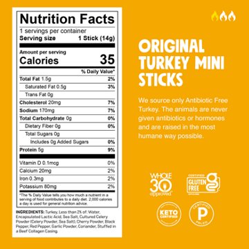Chomps Chomplings 5g Protein Mini Original Turkey Jerky Meat Sticks, 6 ct
