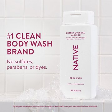 Native Body Wash, Cherry & Vanilla Macaron, for Women & Men, 18 FL OZ