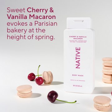 Native Body Wash, Cherry & Vanilla Macaron, for Women & Men, 18 FL OZ