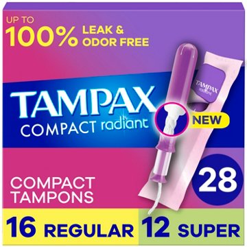 Tampax Radiant Pocket Tampons - Regular/Super, 28 ct
