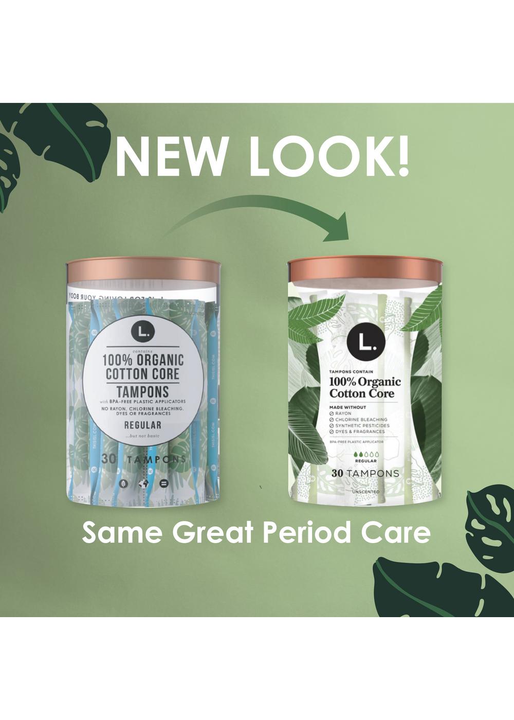 L. 100 Organic Cotton Core Tampons Regular/Super Shop Pads