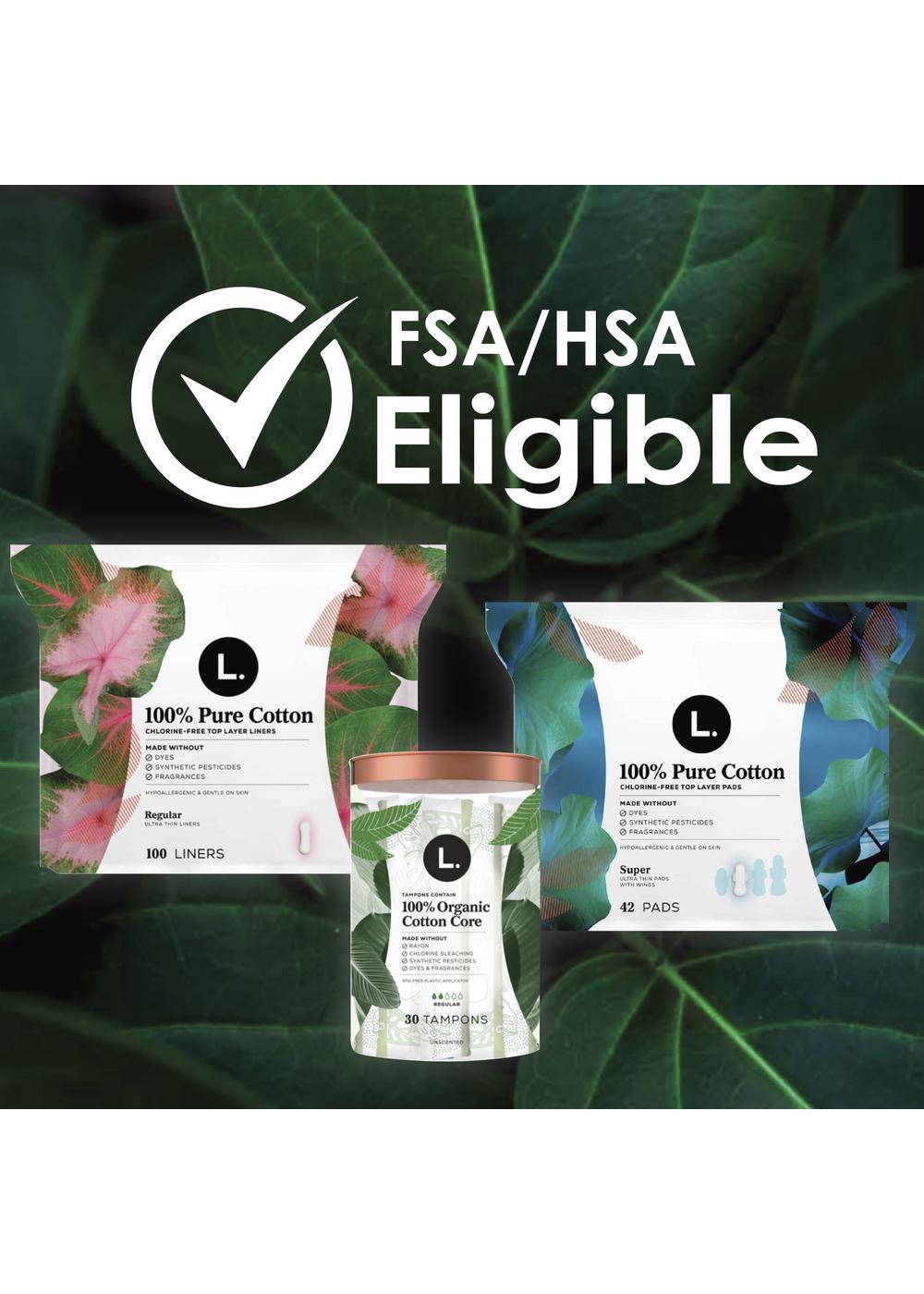 L. 100 Organic Cotton Core Tampons Regular/Super Shop Pads