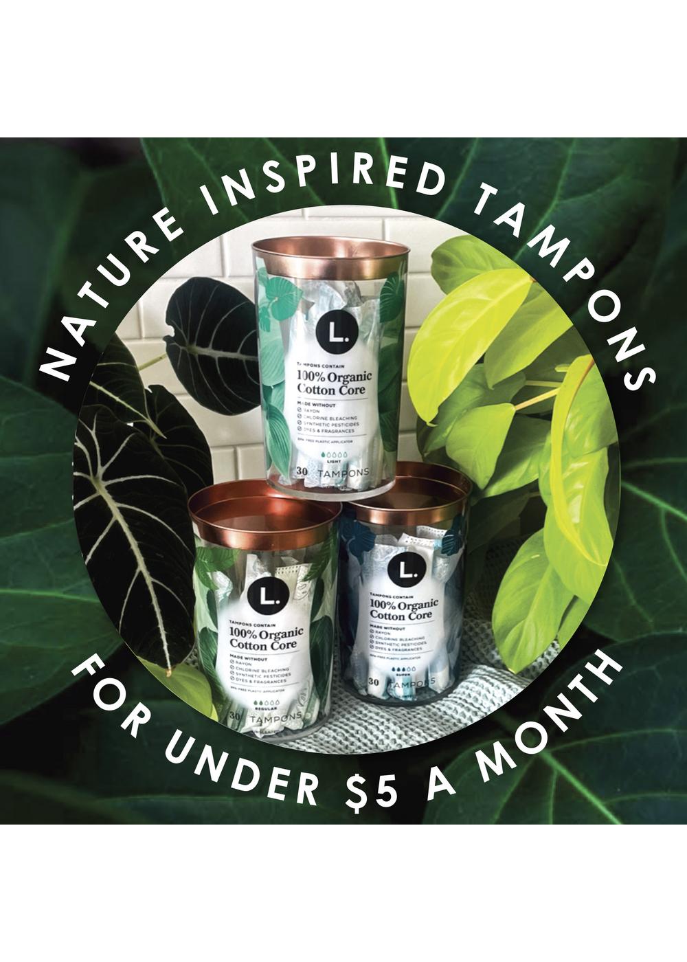 L. 100 Organic Cotton Core Tampons Regular/Super Shop Pads