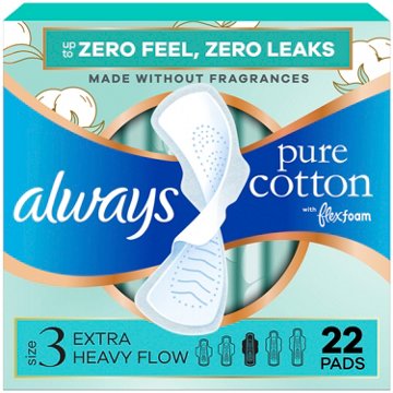 Always Pure Cotton FlexFoam Size 3 Extra Heavy Pads with Wings