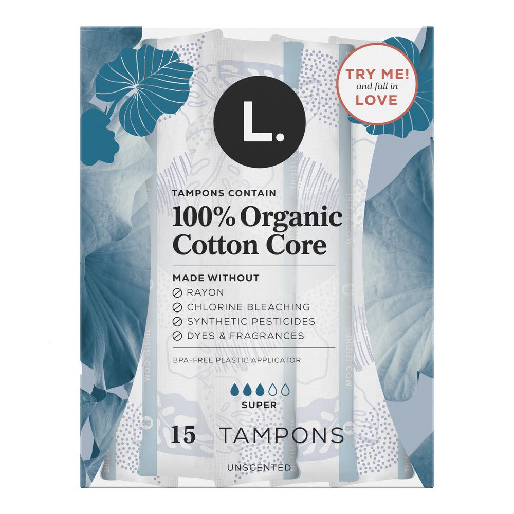 L. 100 Organic Cotton core Tampons Super Shop Pads & Liners at HEB