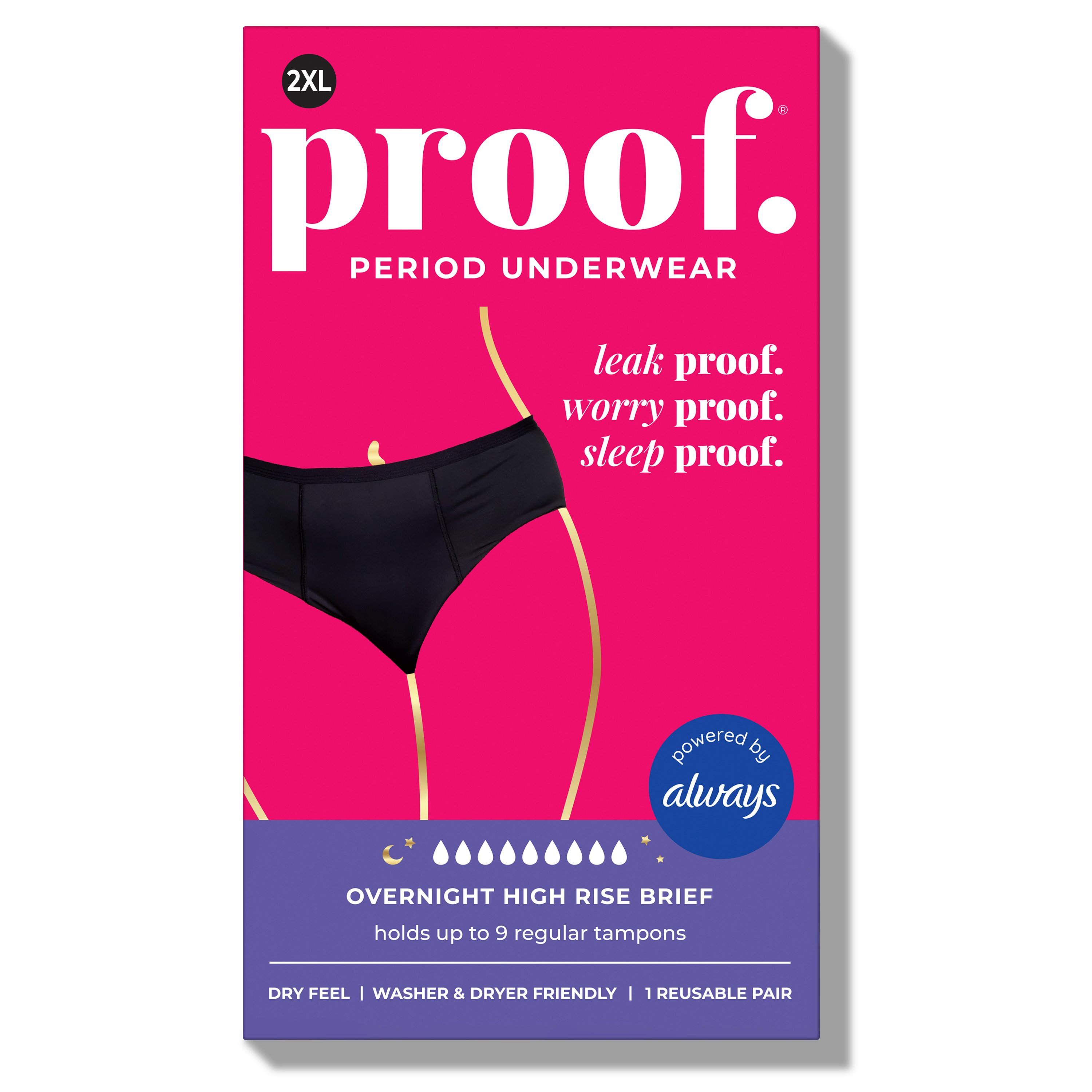 Proof Period Underwear Overnight High Rise Brief - 2XL - Shop Pads & Liners  at H-E-B