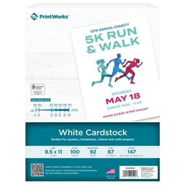 PrintWorks White Cardstock Paper, 100 Ct, 8.5" x 11"