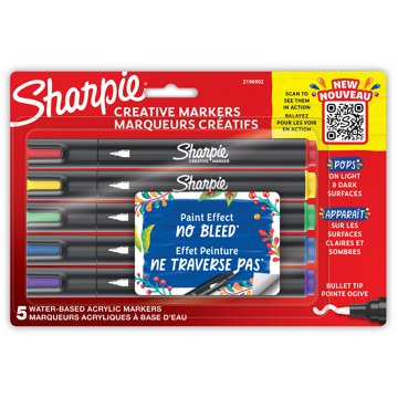 Sharpie Water-Based Bullet Tip Acrylic Creative Markers, 5 pk