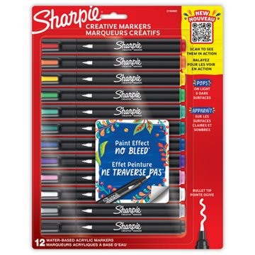 Sharpie Water-Based Bullet Tip Acrylic Creative Markers, 12 pk