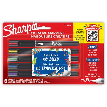 Sharpie Water-Based Brush Tip Acrylic Creative Markers, 5 pk