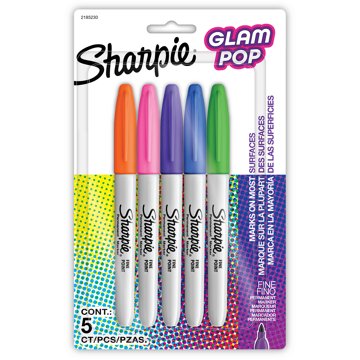 Sharpie Glam Pop Fine Point Permanent Markers - Assorted Ink, 5 pk
