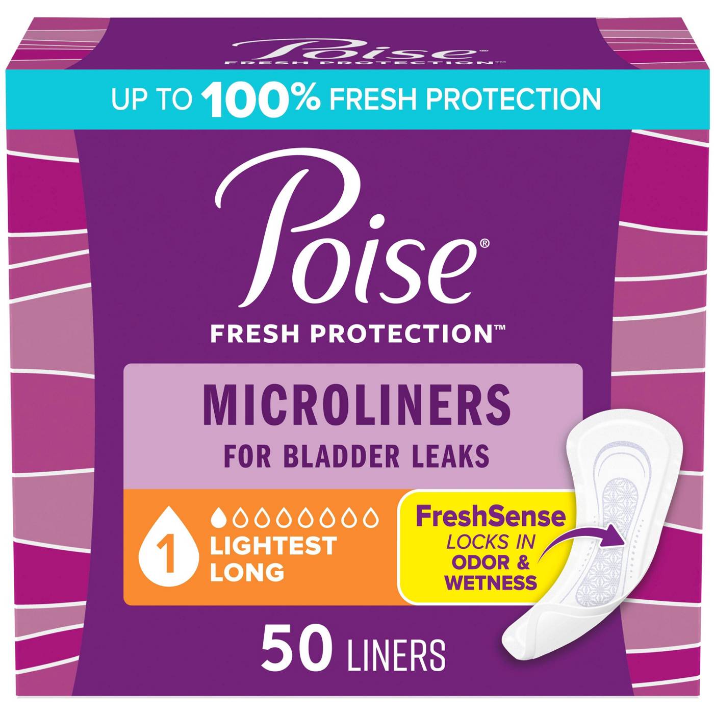 Poise Microliners, Incontinence Liners, 1 Drop Lightest Absorbency, Long; image 1 of 6