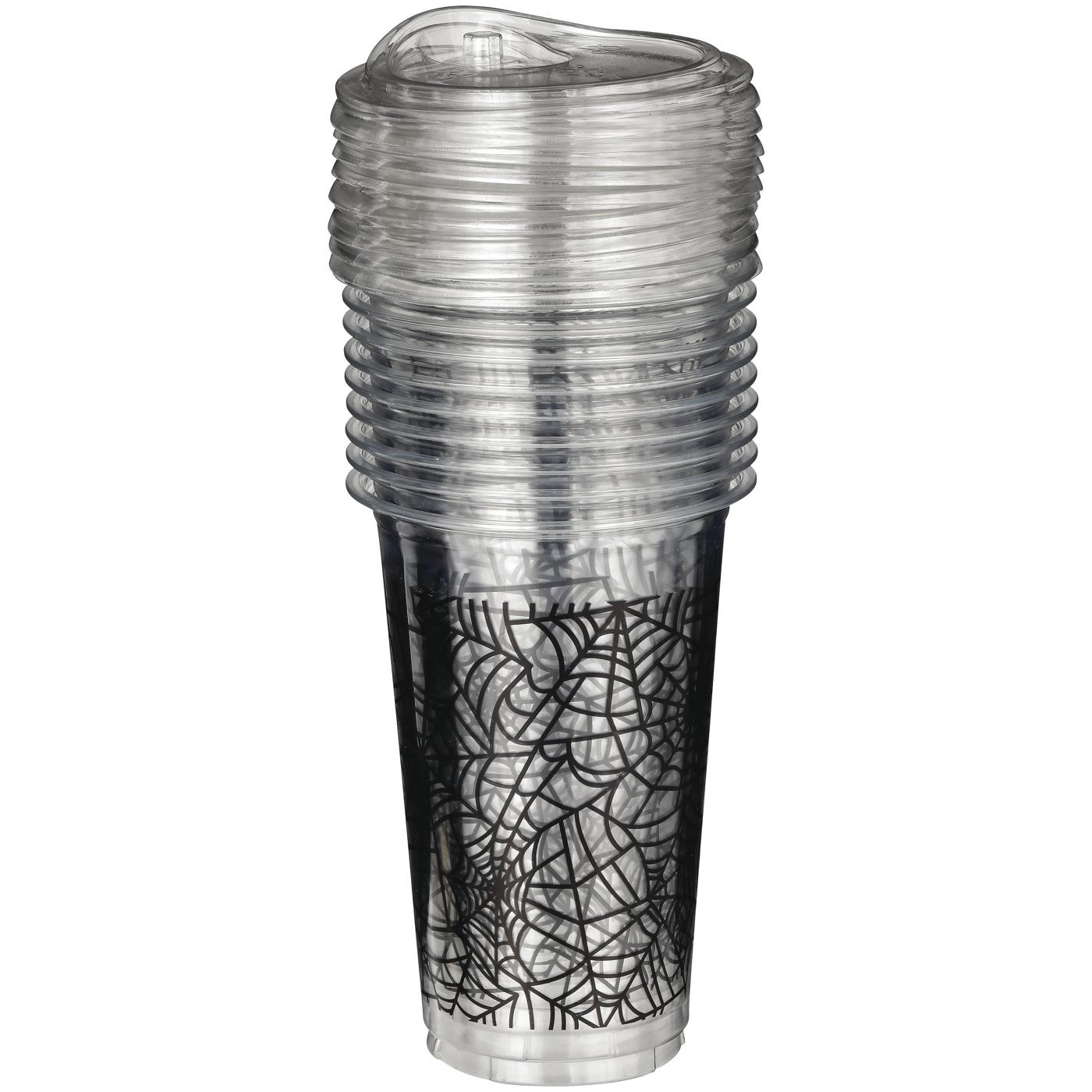 Destination Holiday Halloween All Over Spider Webs Cups with Strawless Sip Lids 16 oz; image 1 of 2