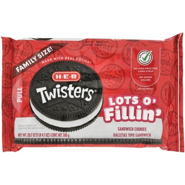 H-E-B Twisters Lots O' Fillin' Sandwich Cookies - Family Size, 20.7 oz
