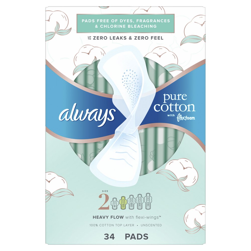 Always Pure Cotton FlexFoam Pads Size 2 Heavy Flow with Wings Shop