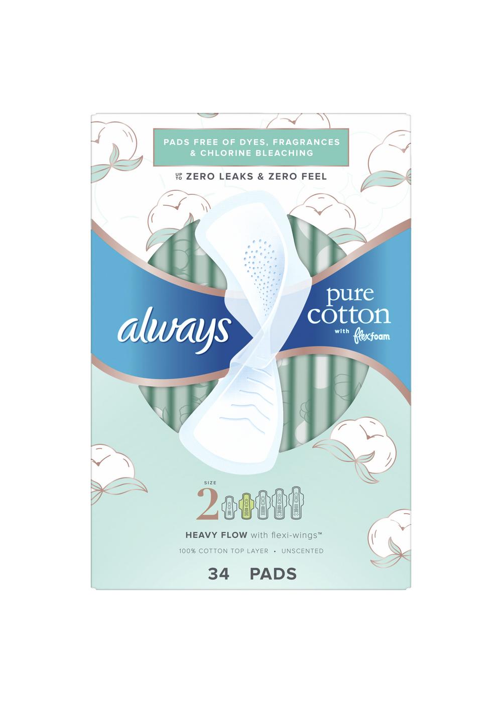 Always Pure Cotton FlexFoam Pads Size 2 Heavy Flow with Wings Shop Pads & liners at HEB