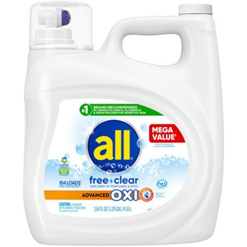 all Free & Clear Advanced Oxi HE Liquid Laundry Detergent, 104 Loads, 154 oz