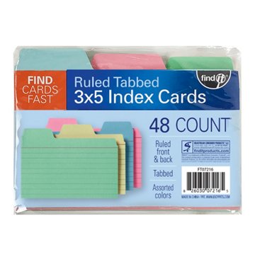 Find It Ruled Tabbed Assorted Colors Index Cards - 48 ct, 3" x 5"