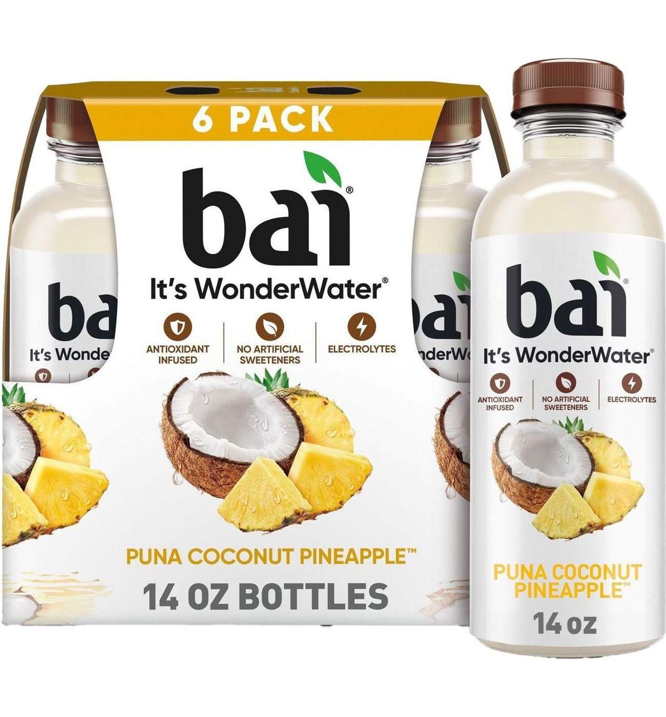 Bai Puna Coconut Pineapple Antioxidant Infused WonderWater Beverage 6 pk Bottles; image 1 of 5