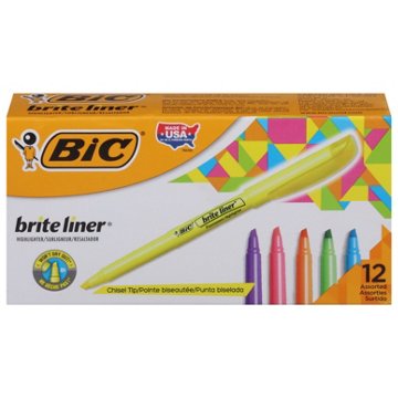 BIC Brite Liner Chisel Tip Highlighters - Assorted Ink, 12 pk