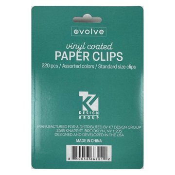 Evolve Vinyl Coated Paper Clips - Multi Color, 220 pc