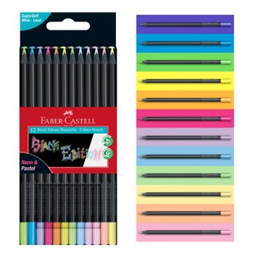 Faber-Castell Black Edition Color Pencils - Neon & Pastel, 12 pk