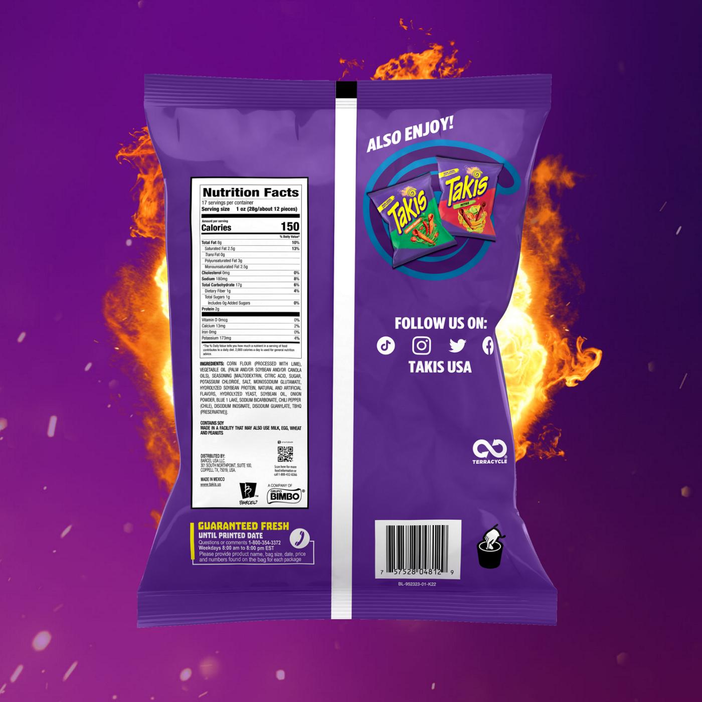 Takis Blue Heat Hot Chili Pepper Rolled Tortilla Chips Fiesta Size Bag; image 2 of 8