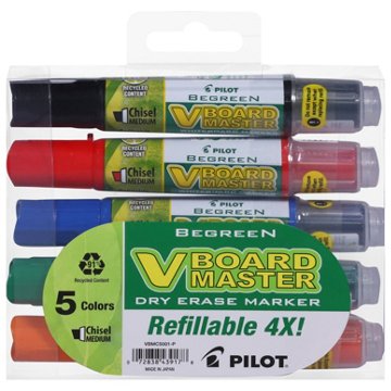 Pilot V-Board Master BeGreen Dry-Erase Markers - Assorted Colors, 5 pk