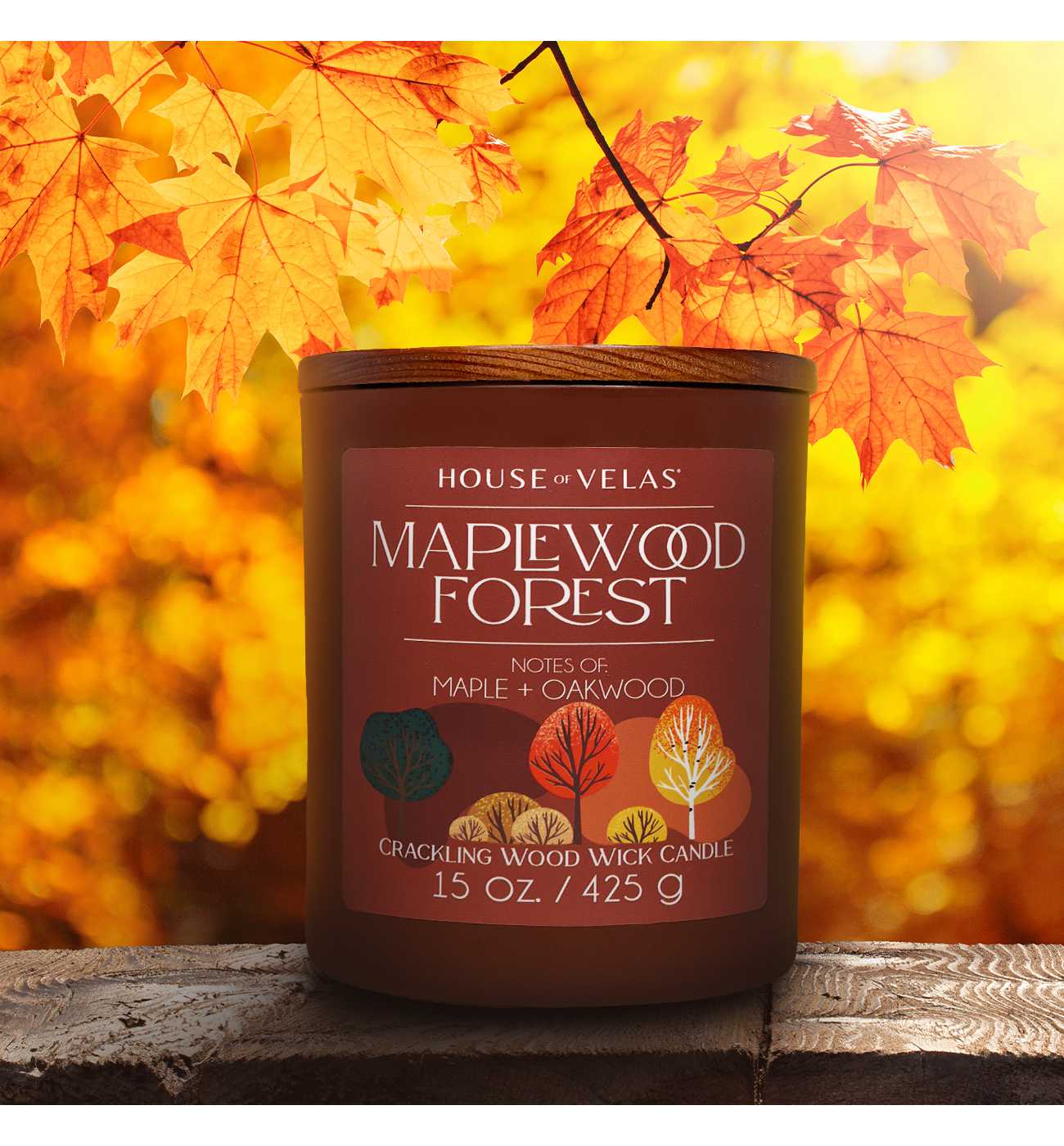 House of Velas Maplewood Forest Scented Wood Wick Fall Candle; image 3 of 3