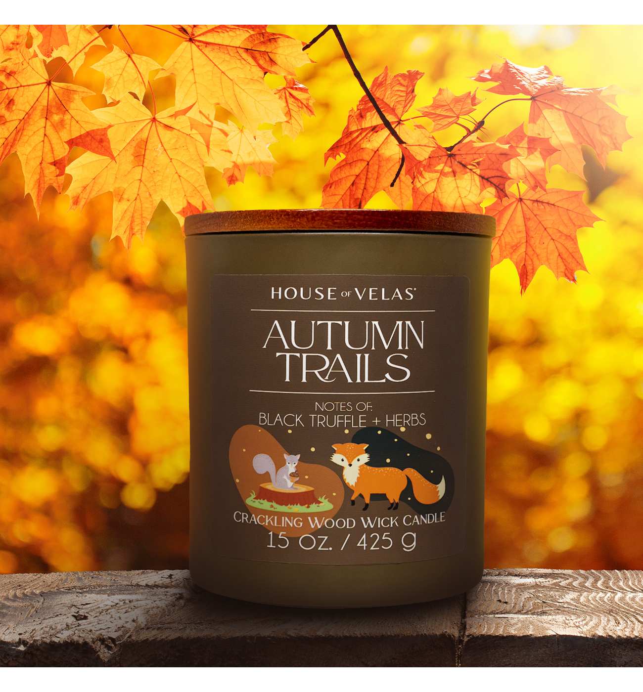 House of Velas Autumn Trails Scented Wood Wick Fall Candle; image 3 of 3