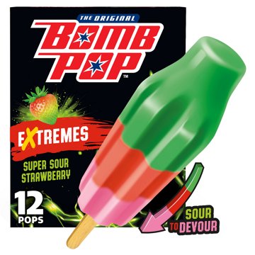 Bomb Pop Extremes Super Sour Strawberry Ice Pops
