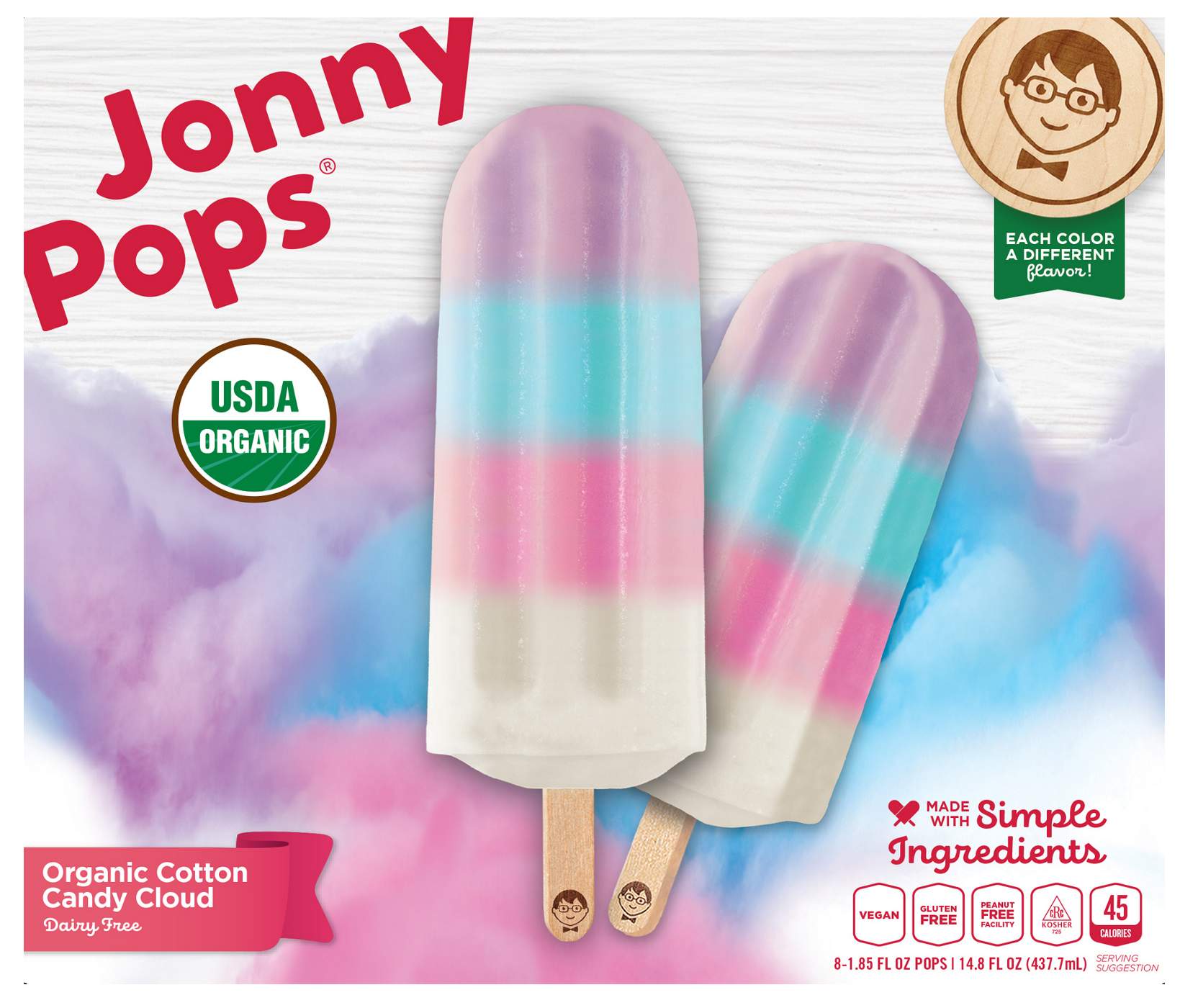 Jonny Pops Organic Cotton Candy Cloud Dairy Free Pops - Shop Bars ...