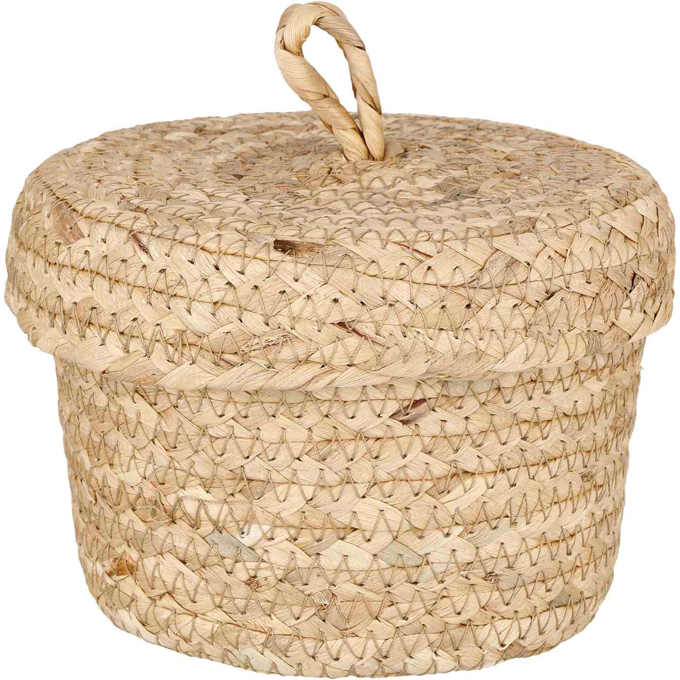 Destination Holiday Fall Round Lidded Water Hyacinth Basket; image 1 of 2