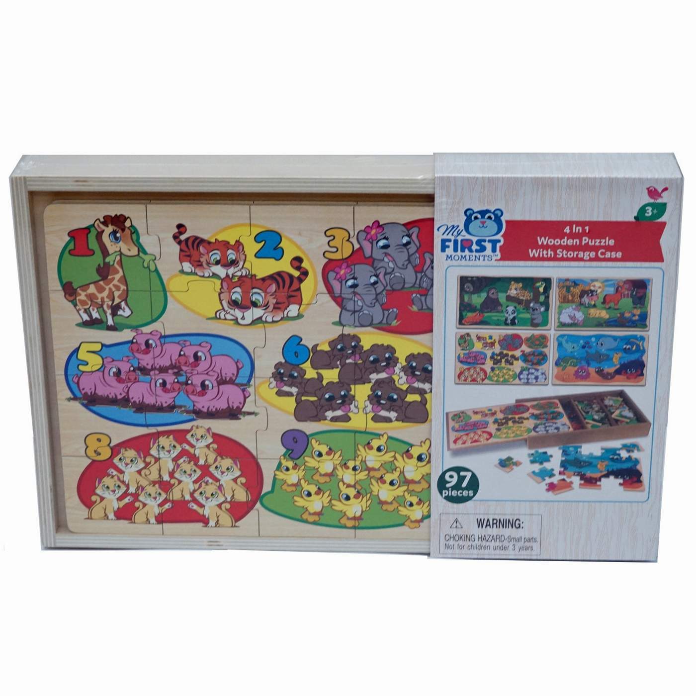 My First Moments 4-in-1 Wooden Puzzle with Storage Case; image 1 of 2