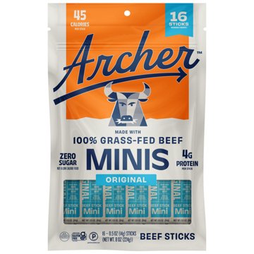 Archer Zero Sugar 4g Protein Grass-Fed Beef Mini Sticks - Original, 16 ct