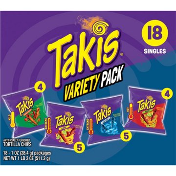 Takis Mixed Rolled Tortilla Chips Variety Pack, 18 ct