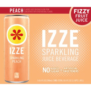 Izze Sparkling Juice Peach 6 pk Cans
