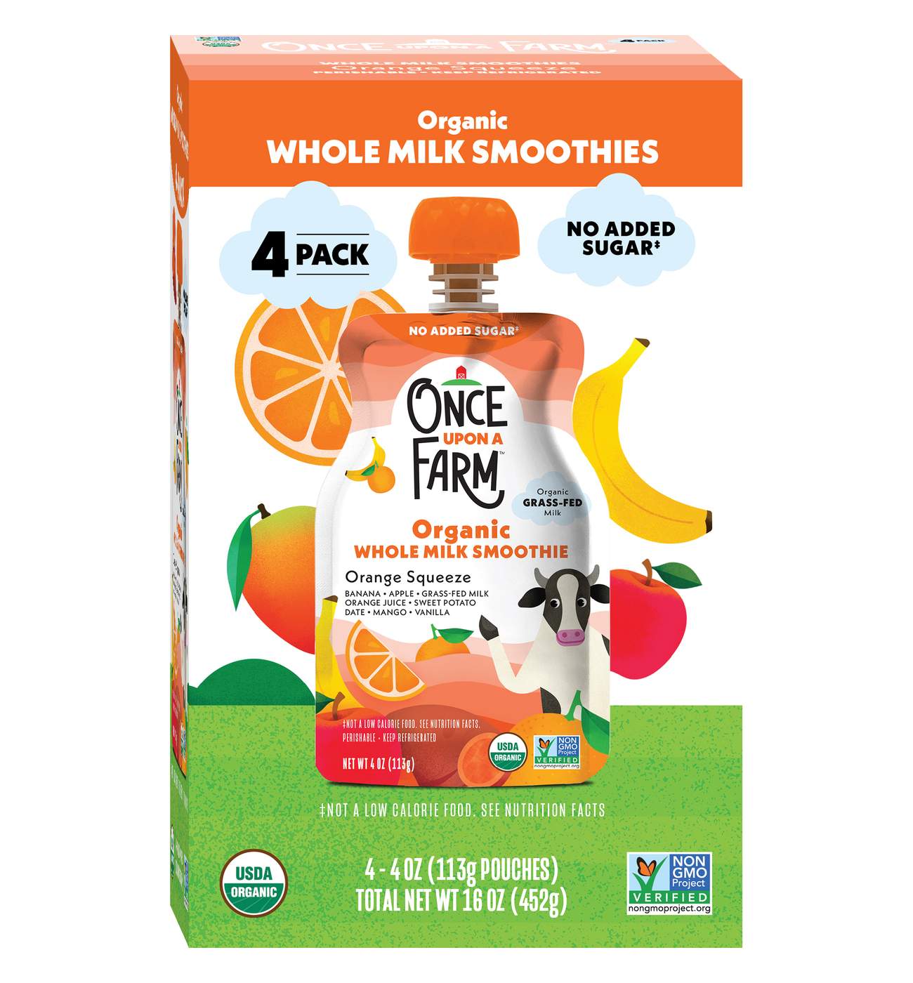 Once Upon A Farm Organic Orange Squeeze Whole Milk Smoothie 4 pk Pouches; image 1 of 2