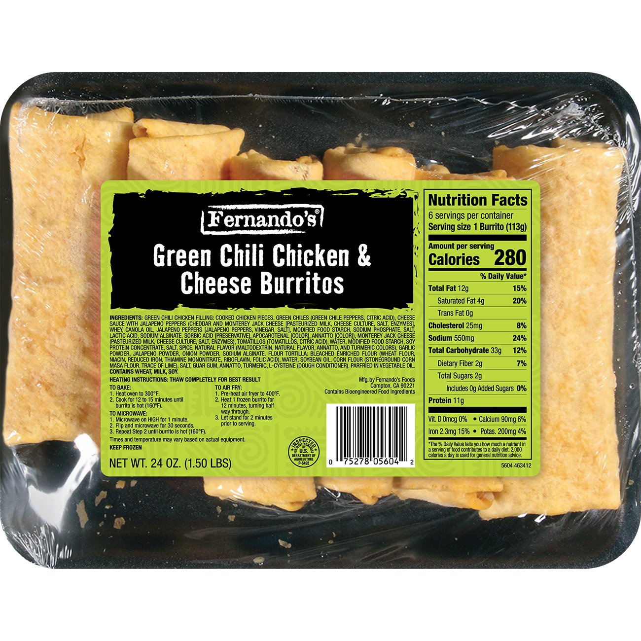 Fernando's Frozen Green Chili Chicken & Cheese Burritos - Shop Entrees ...