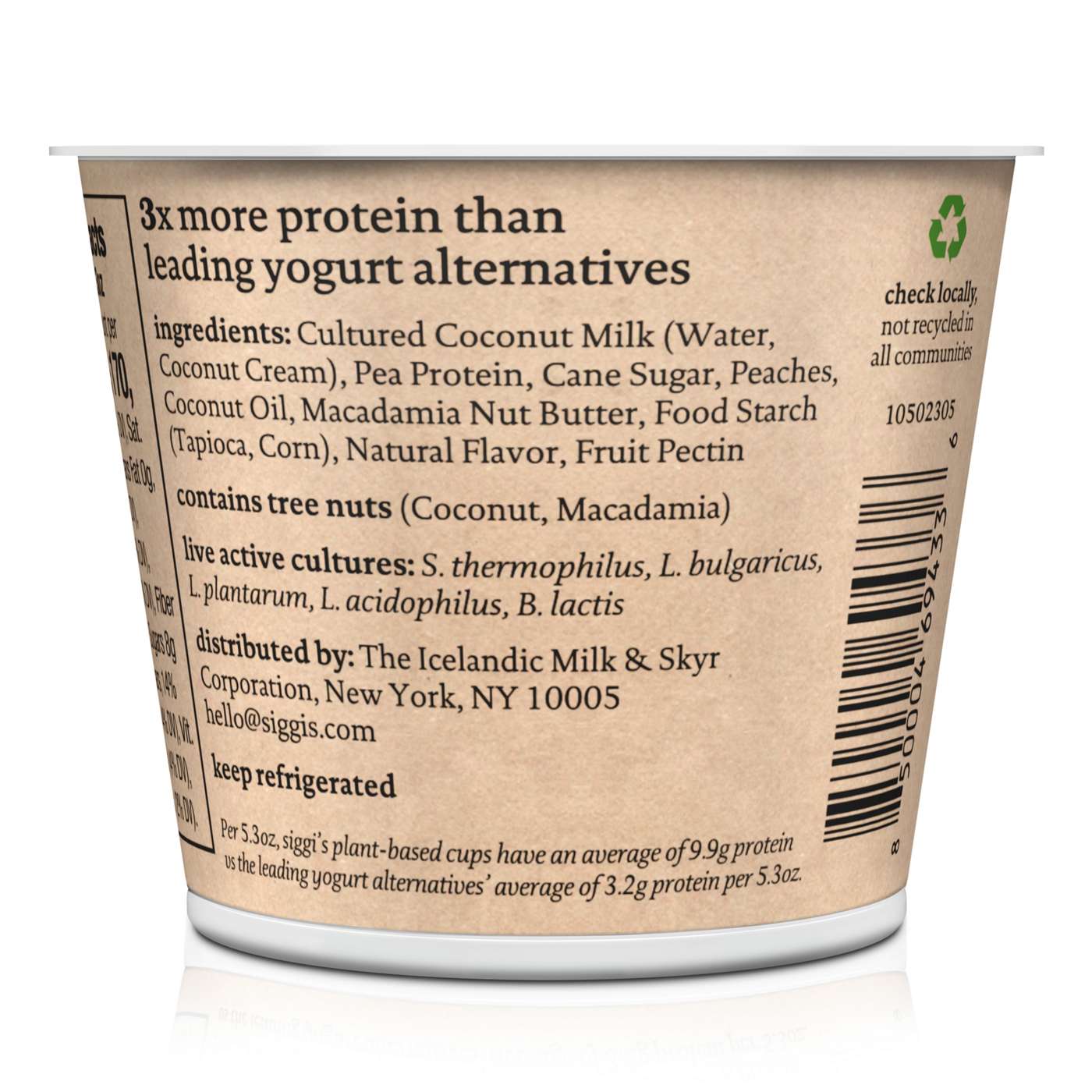 Siggi's Plant-Based Coconut Blend Peach Yogurt; image 3 of 3