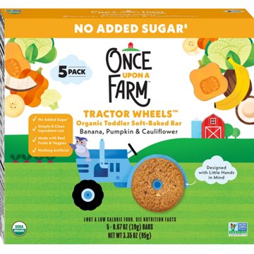Once Upon a Farm Tractor Wheels Organic Toddler Soft-Baked Bar - Banana, Pumpkin & Cauliflower, 5 ct