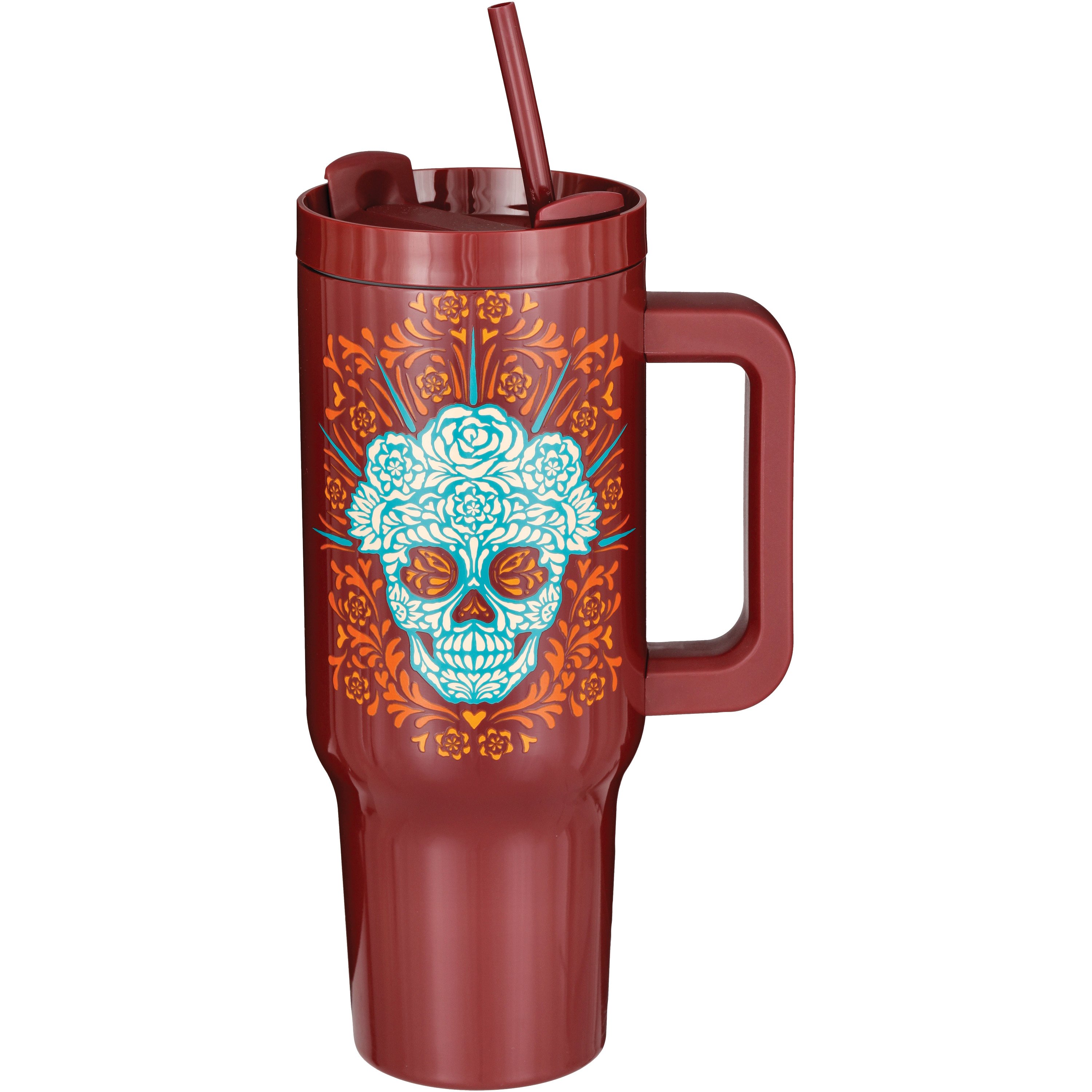 Destination Holiday Dia de los Muertos Sugar Skull Tumbler - Maroon ...