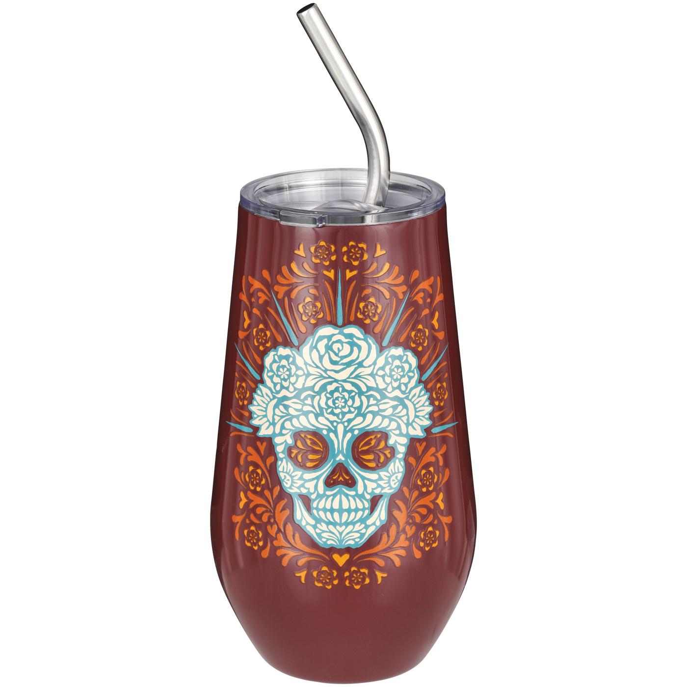 Destination Holiday Dia de los Muertos Sugar Skull Steamless Tumbler - Maroon; image 1 of 2