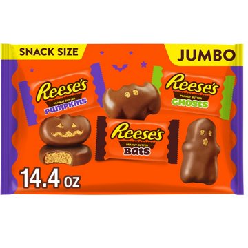 Reese's Snack Size Peanut Butter Shapes Halloween Candy - Jumbo Bag, 14.4 oz