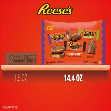 Reese's Snack Size Peanut Butter Shapes Halloween Candy - Jumbo Bag, 14.4 oz
