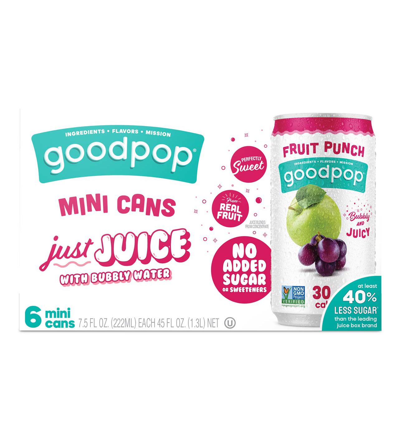 GoodPop Just Juice 6 pk Mini Cans with Bubbly Water - Fruit Punch; image 1 of 2