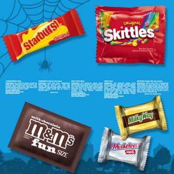 3 Musketeers, Milky Way, Starburst, Skittles & Twix Assorted Fun Size Trick or Treat Halloween Candy