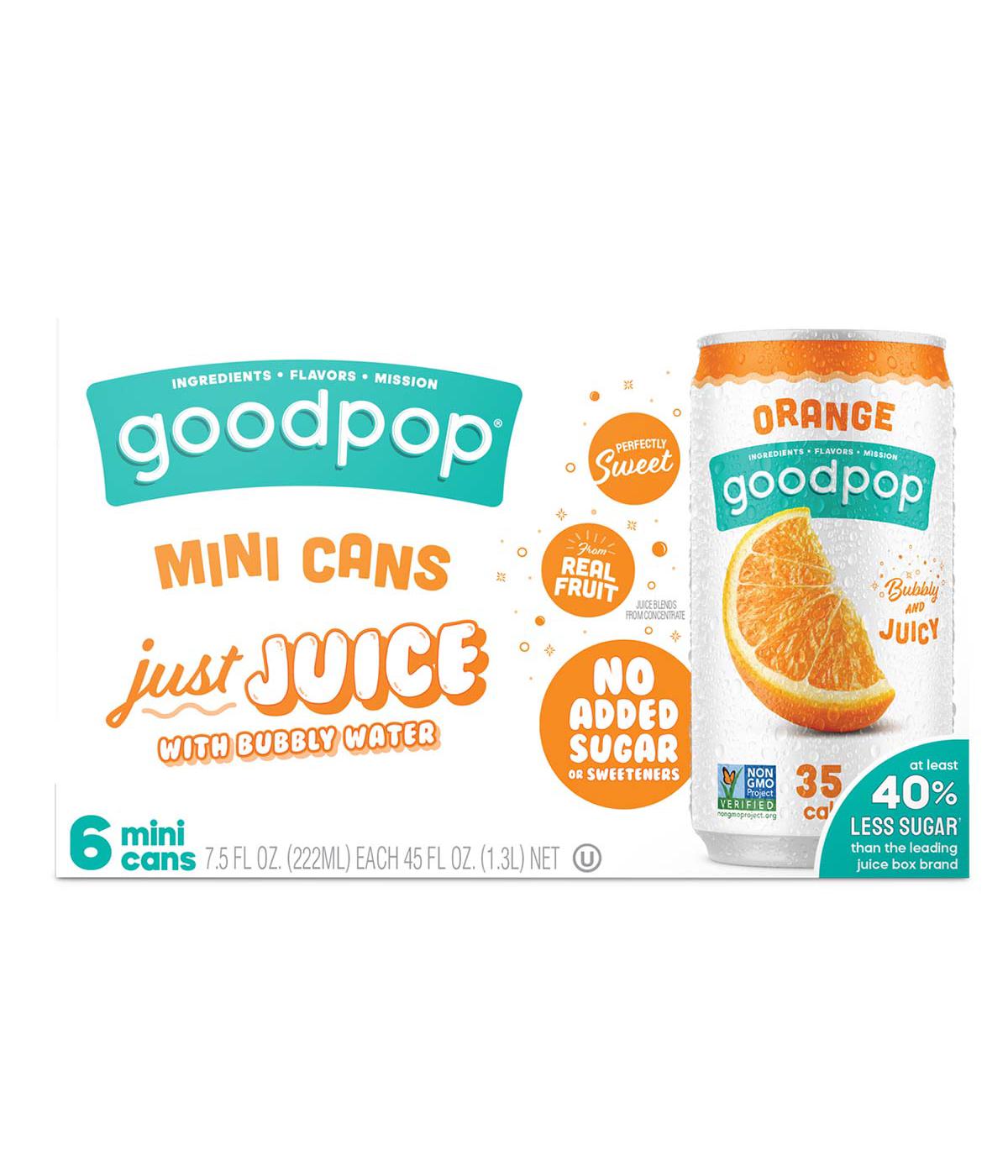 GoodPop Just Juice with Bubbly Water 6 pk Mini Cans - Orange; image 1 of 2