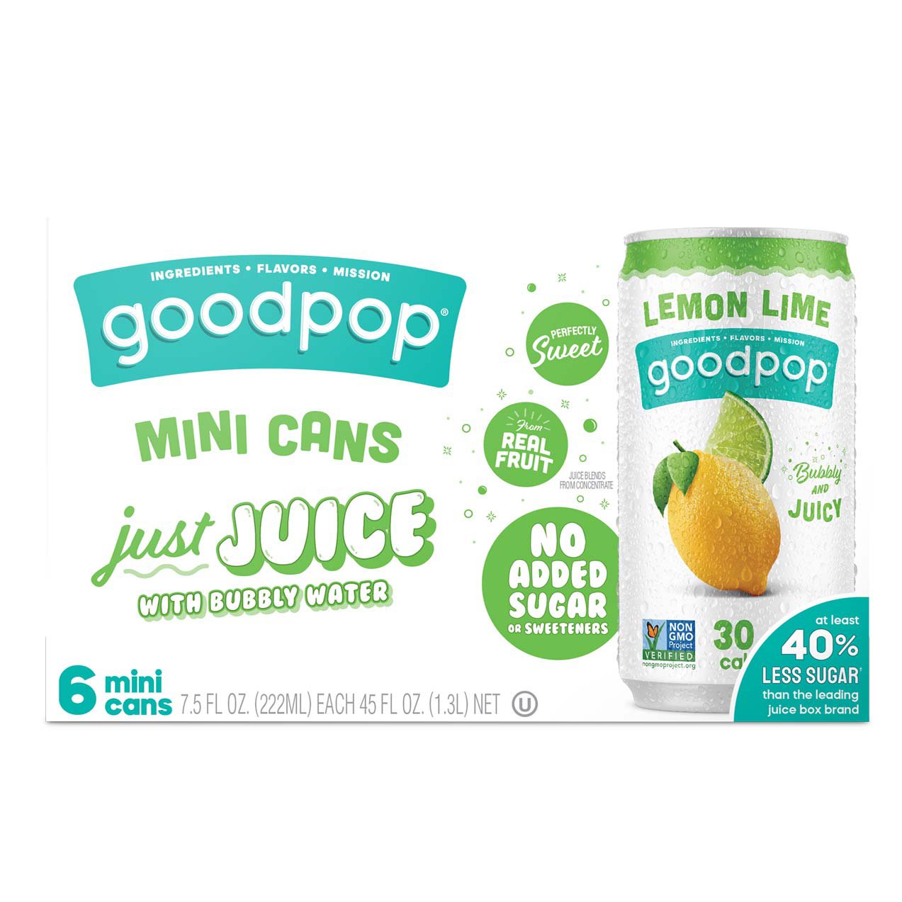 GoodPop Just Juice 6 pk Mini Cans with Bubbly Water Lemon Lime Shop